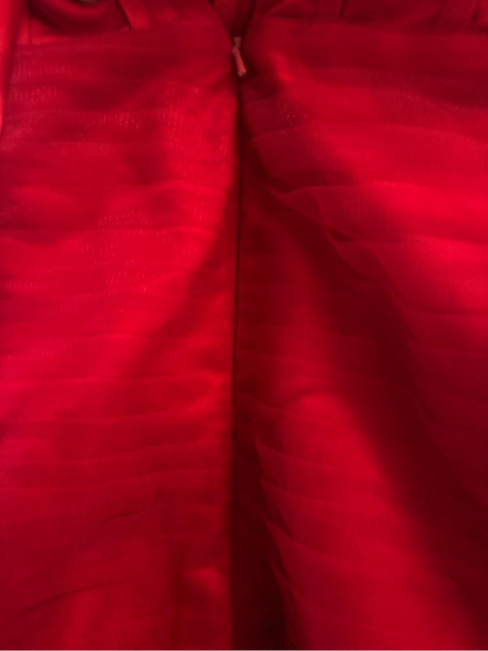 Red Tulle Ruffle Off-Shoulder Gown - Picture 5 of 6